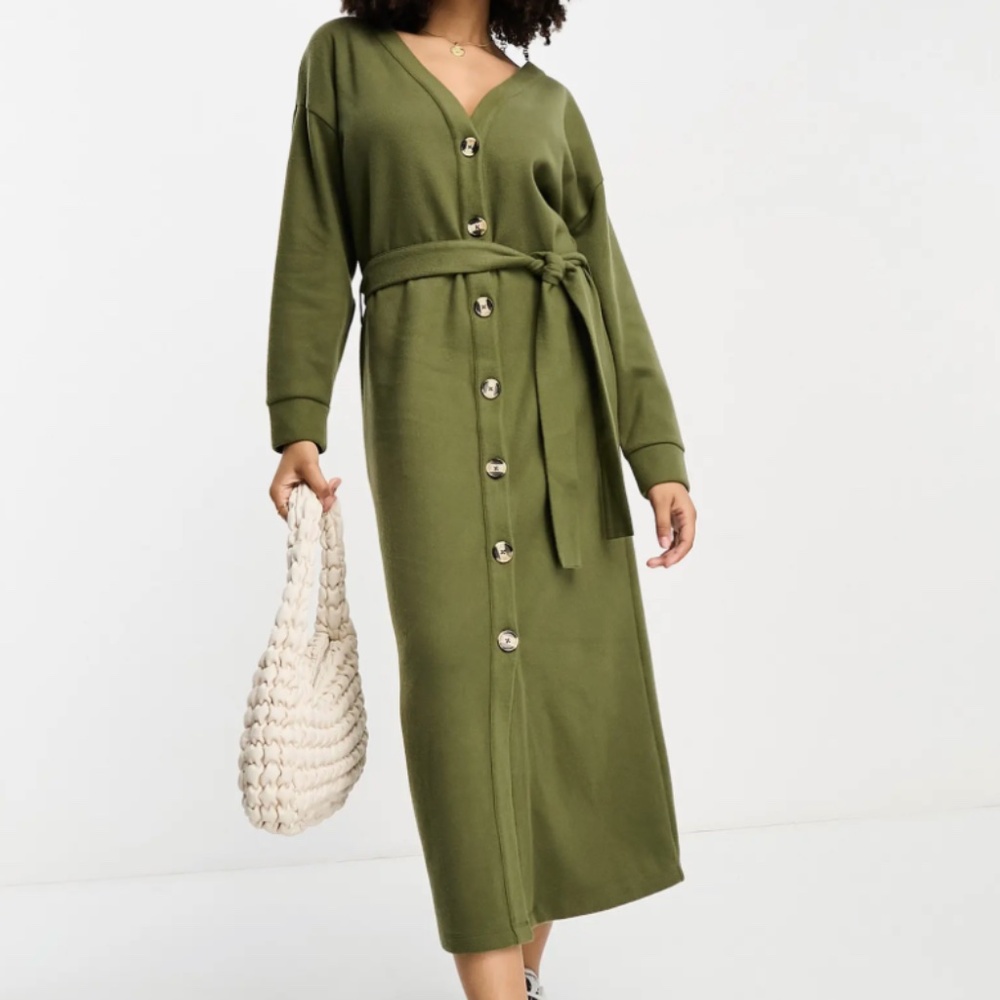 Long Sleeve Button-Up Midi Sweater Dress